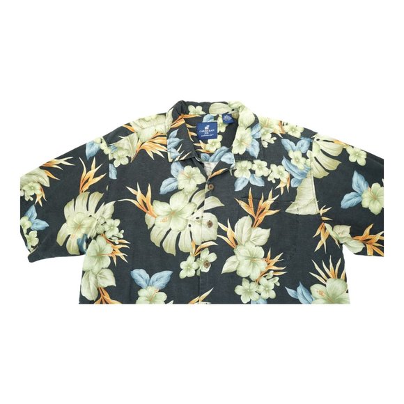 Caribbean Joe Hawaiian Shirt Mens XL Blue Linen Viscose Blend Button Up - Picture 2 of 4